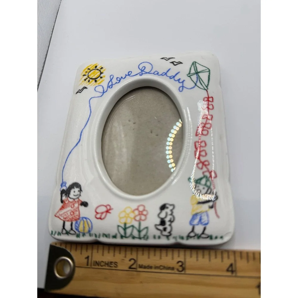 Vtg I Love Daddy Ceramic Picture Frame Kids Dog Kite 5x4 Taiwan 90's READ